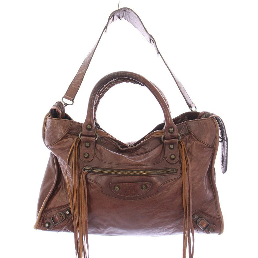 Balenciaga The City Editors Bag Handbag Hobo Fringe Leather Brown